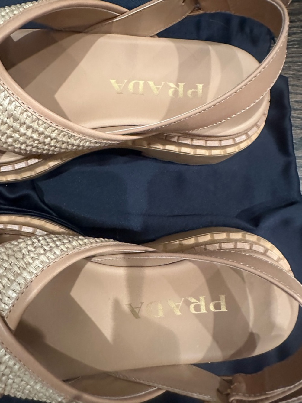 Prada Cream and Tan Raffia Platform Sandals - new in box - Picture 11 of 15